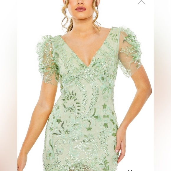 Mac Duggal 68266 Sheer Skirt Puff Sleeve Dress size 6 NWT - Picture 3 of 14